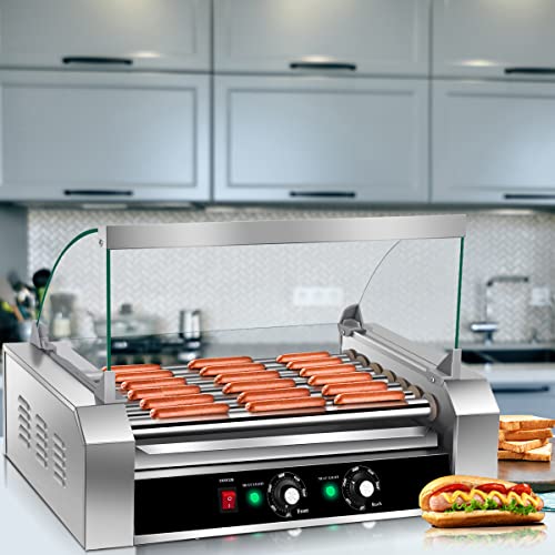 Giantex Hot Dog Roller Machine, 7 Non-Stick Rollers 18 Hot Dog Sausage Grill Cooker Machine With Removable Stainless Steel Drip Tray And Glass Hood Cover, Commercial Household Hot Dog Rotisserie #TOP1