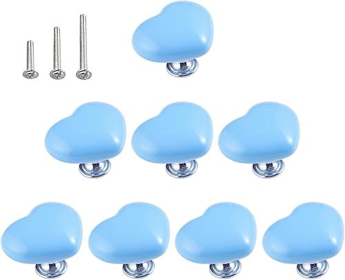 HUAMULAN 8 pomos de cerámica brillante con forma de corazón, para niños, tiradores de puerta, armario, cajón, placa trasera, tamaño grande, color