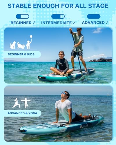 Image of Flyski 11'x34 Ultra Wide Paddle Board, Inflatable Paddle Board&420lb Capacity for All Skill, Inflatable Paddle Board for Adults, Yoga /Family /Fishing Paddle Board, Anti-Slip Deck, US Fin, Pump,100L Bag