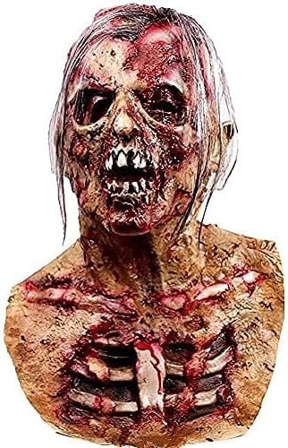 Molezu - Máscara de látex de zombie o muerto viviente para adulto, disfraz tenebroso y sangriento para halloween, cosplay, fiesta de disfraces (D)