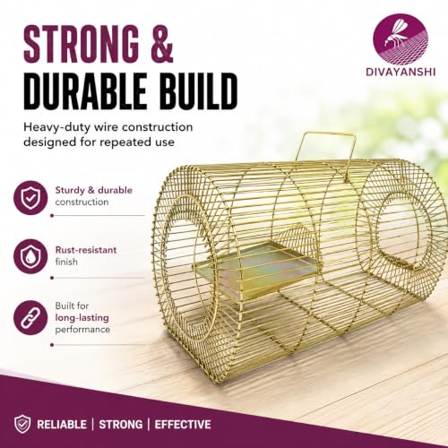 Image of Divayanshi Heavy Duty Rat & Mouse Trap Cage | Strong Iron Wire Pinjara for Catching Small & Large Rats | Safe Reusable Chuha Trap for Home, Warehouse, Food Units & Hotels