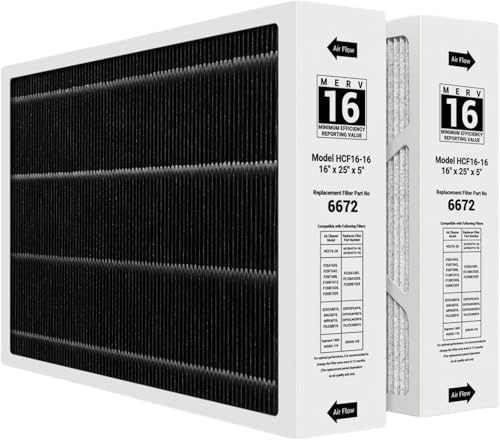 6672 16x25x5 MERV 16 Furnace Air Filter Compatible with Lennox X6672 Healthy Climate Carbon for Furnace HVAC System (Actual Size: 15.75 x 24.75 x 4.37 In), Part Number HCF16-16, 2 Pack