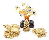We pay your sales tax Set of 4~Fengshui Gold Buddha Blue Evil Eye Money Tree Money Frog Dragon Turtle Home Decor