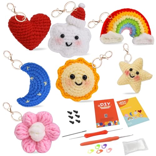 Azonee Crochet Kit for Beginners Crochet Starter Kit with 10 Colors of Yarn Crochet Stuffing Crochet Keychain Step-by-Step Instruction and Video Tutorials Handmade Crocheting Craft Sun Flowers