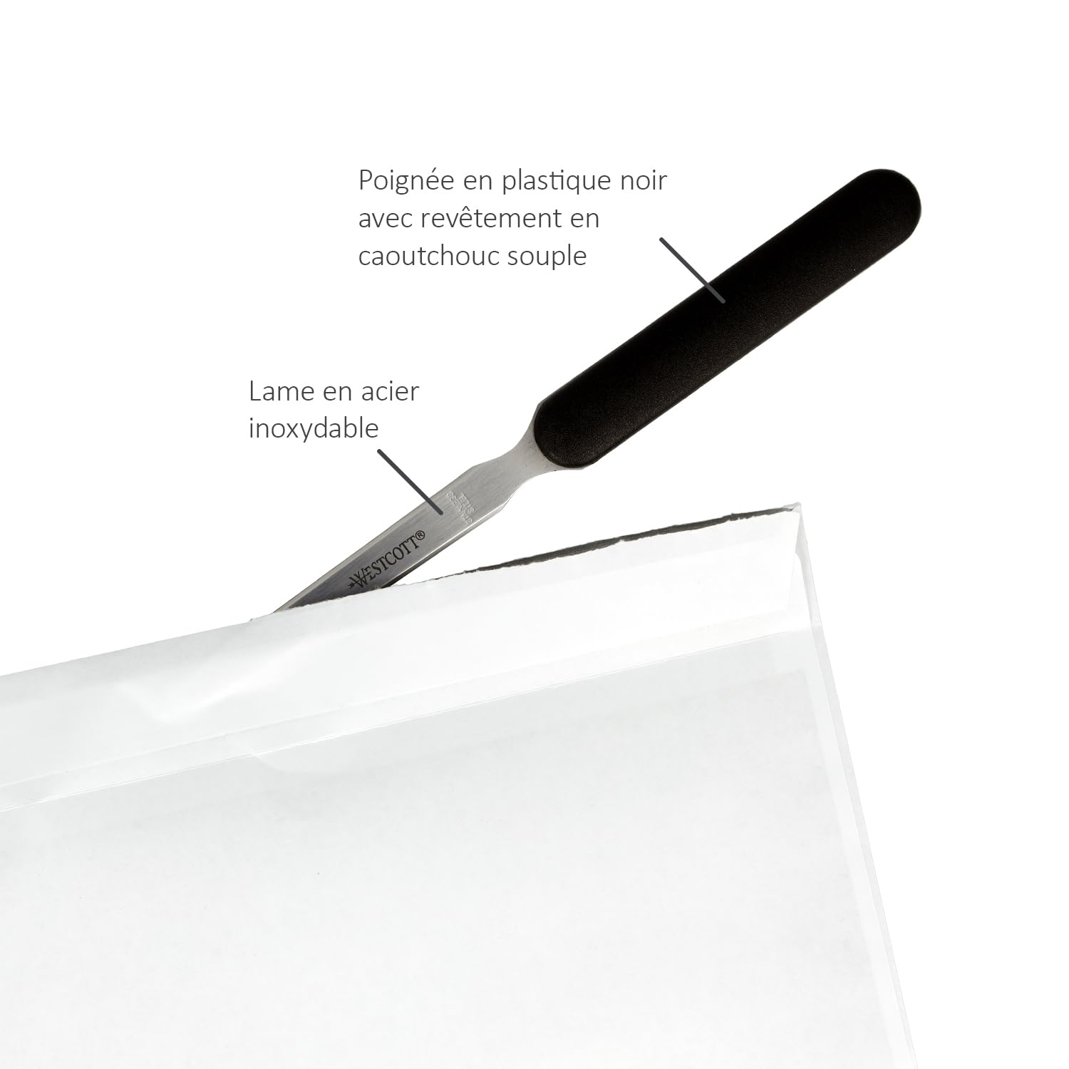 Westcott Coupe-papier avec lame en acier inoxydable, manche ergonomique en plastique noir
