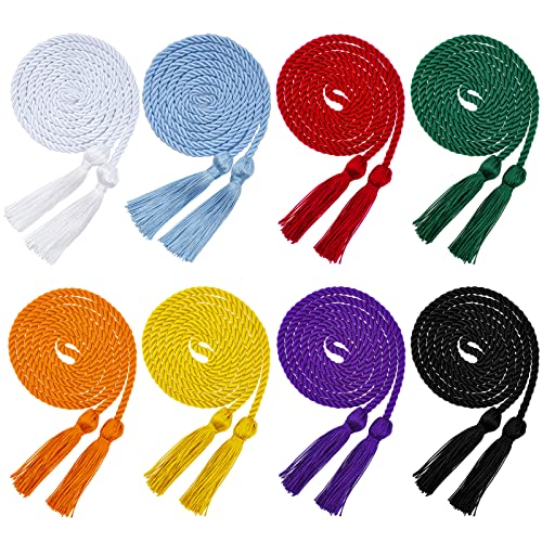 HOVEOX 8 Pieces Graduation Honor Cords Graduation Tassel Honor Cord Graduation Cords Bulk Honor Cords for Graduation Students (Gold Black Purple Light Blue Orange red White Green 8)