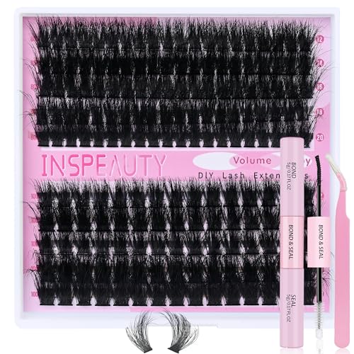 Lash Clusters Kit 80D+100D Wispy Lash Clusters Eyelash Extension Kit 12-20mm Individual Lashes Kit with Lash Bond and Seal, Lash Tweezers for DIY Lashes Extension by INSPEAUTY