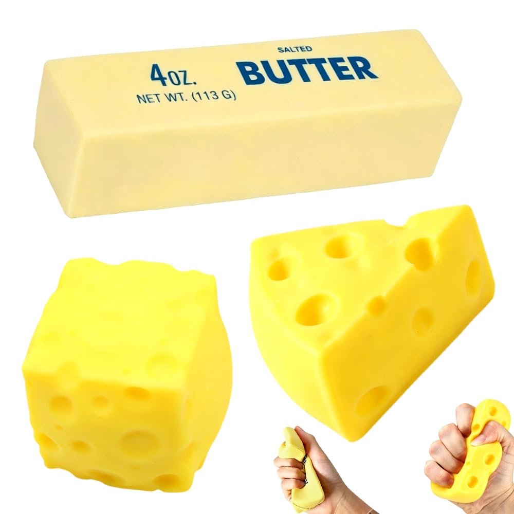 3PCS Butter Squishy, Squishy Stress Balls, Butter Stick Fidget Toy, Cute Butter Stress Balls,Anxiety Relief Fidget Toys for Adults Office Home, Party Favors Decor- Yellow