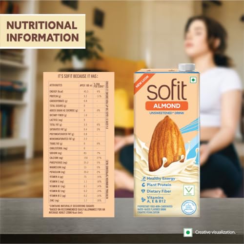 Image of Sofit Almond Drink Unsweetened, 180ml - Pack of 2 (2 x 180ml)| Vegan Drink |Enriched with Plant Protein, Dietary fibers, Vitamins and Calcium | Lactose Free | Gluten Free | Preservatives Free