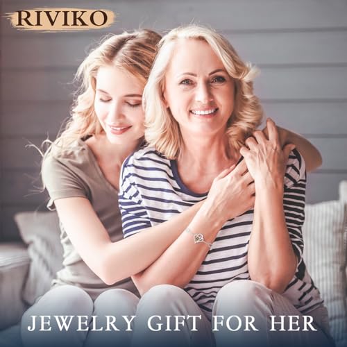 RIVIKO Love Heart Charm Bracelet For Women 925 Sterling Silver With Zirconia Birthstone Bracelets Adjustable Link for Mother Wife Sister Birthday Mother's Day Anniversary Jewelry Gift4