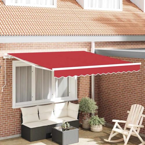 Auvent manuel rétractable rouge 350x250cm en polyester et aluminium