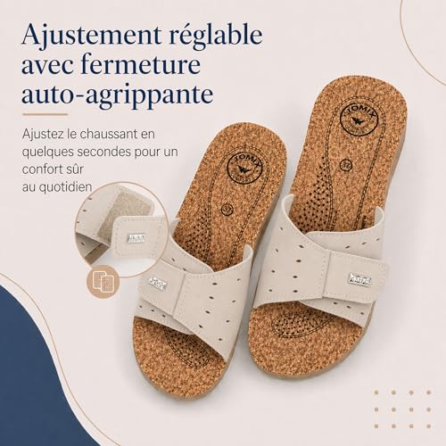 Mules ouvertes légères effet liège JOMIX confortables avec brides à scratch réglables - 3