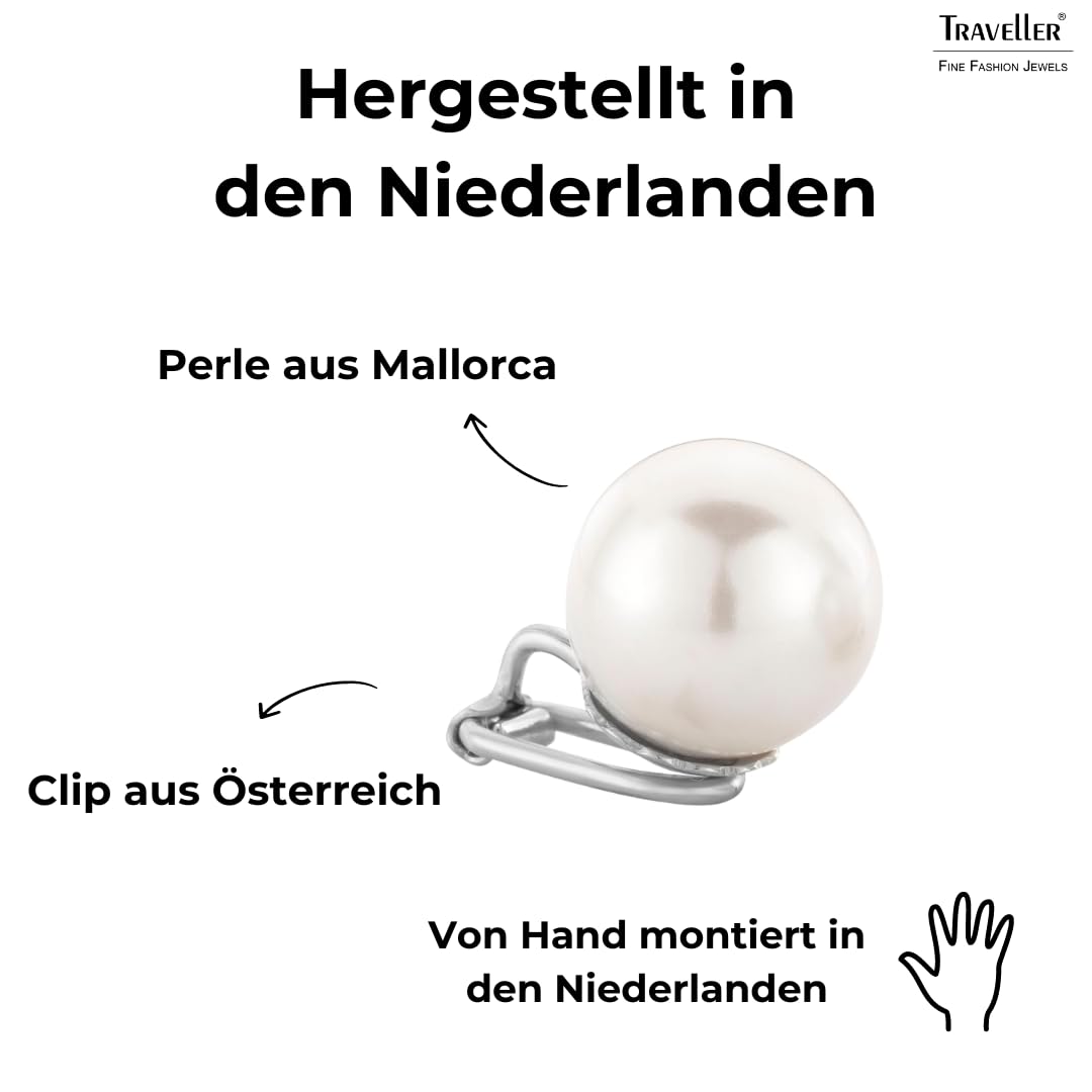 Traveller Ohrclip - Damen - Silberfarben - Perle - 14 mm - Weiss - Platiniert - 801114