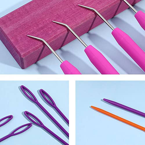 Loom Knit Hook Set, Crochet Needle Hook Kit, 8 Pcs Pink Knitting Loom Hook With 12 Pcs Colorful Plastic Sewing Needles For Knitting Looms Knitting Boards #TOP2