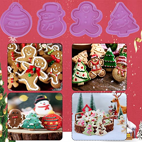 Conjunto de 4 cortadores de biscoito de Natal 3D – carimbo de fondant mini, cortador de pastelaria,
