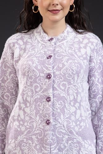 Image of Wear lusso Women Woolen Round Neck Self Design Cardigan | Heavy Hair Fabric Winter Wear | Pure Wool Long Cotty Fully Warm Cardigan Sweater