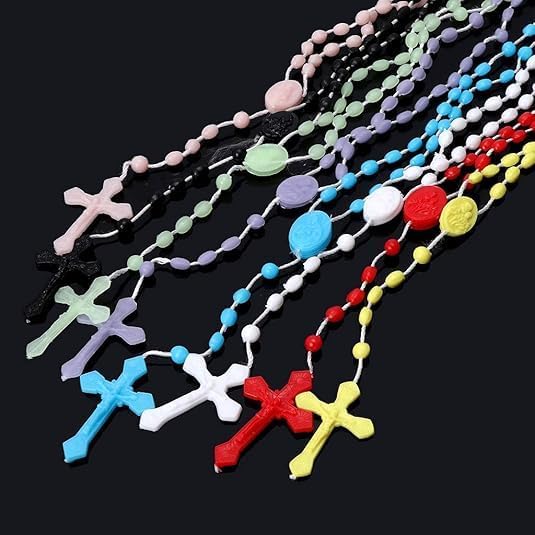 White Plastic Rosary Beads Luminous Necklace Catholicism Prayer Religious Jewelry, Cross Necklace for Women, Cross Necklace for Men, Women's Chain Necklaces, Men's Necklaces - Image 2