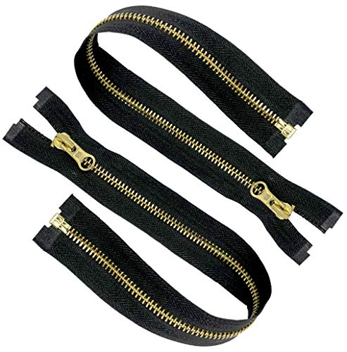Amornphan 2Pcs 12 Inch Metal Zippers #5 Antique Brass Separating Open End Jacket Zipper Y-Teeth Auto Lock Slider Heavy Duty For Jackets Sewing Coats Crafts Type Left Sided (12") #TOP5
