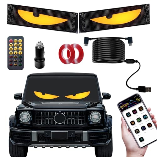 2PCS Synchronized Devil Led Eyes Light for Car Windshield 15x4 Programmable ojos led para carro Sign Full Color Electra Eyes for Truck DIY Led Matrix Panel Smart App & Remote Contro