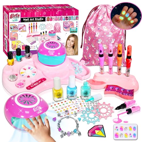 Nagelstudio Kinder Mädchen Nagellack für Kinder Geschenke Kinder 6 7 8 9 10 Jahre Nageldesign Kinder Peel-Off Kindernagellack Nail Art Nagelset Mädchen Fluoreszierend für Geburtstag