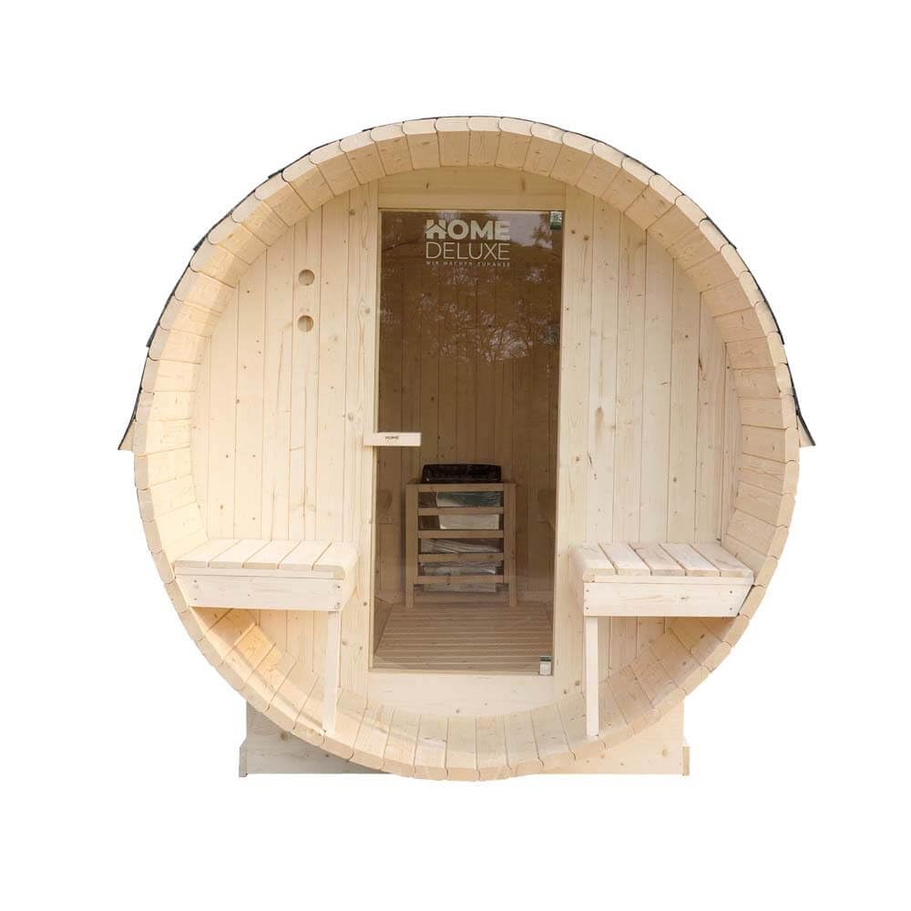 Home Deluxe - Sauna de Exterior de Barril Lahti Deluxe L - Dimensiones: Aprox. 195 cm x 192 cm x 220 cm, Madera: Madera de Abeto - Incl. Calefactor de Sauna y Accesorios de Sauna I Sauna de jardín,