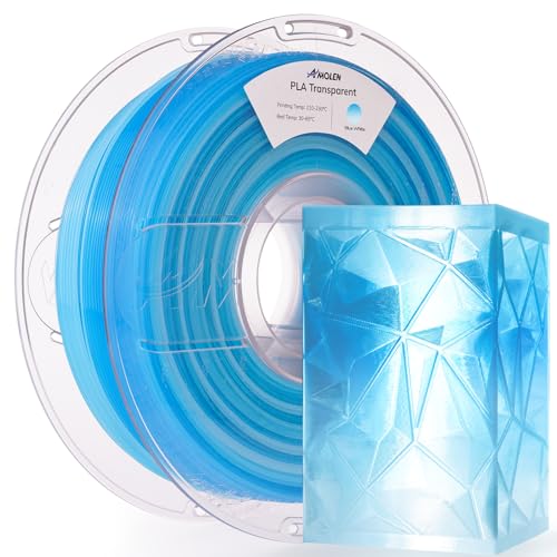 Image of AMOLEN PLA 3D Printer Filament, Clear PLA Filament 1.75mm Transparent Blue White, with Light Transmission Feature, Compatible with Most FDM Printer, PLA Transparent, 1KG /2.2lb