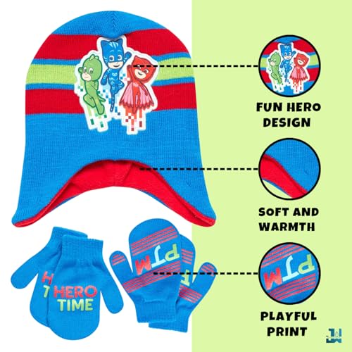 Image of PJ Masks Winter Hat and 2 Pair of Gloves or Mittens Set (Age 2-7)