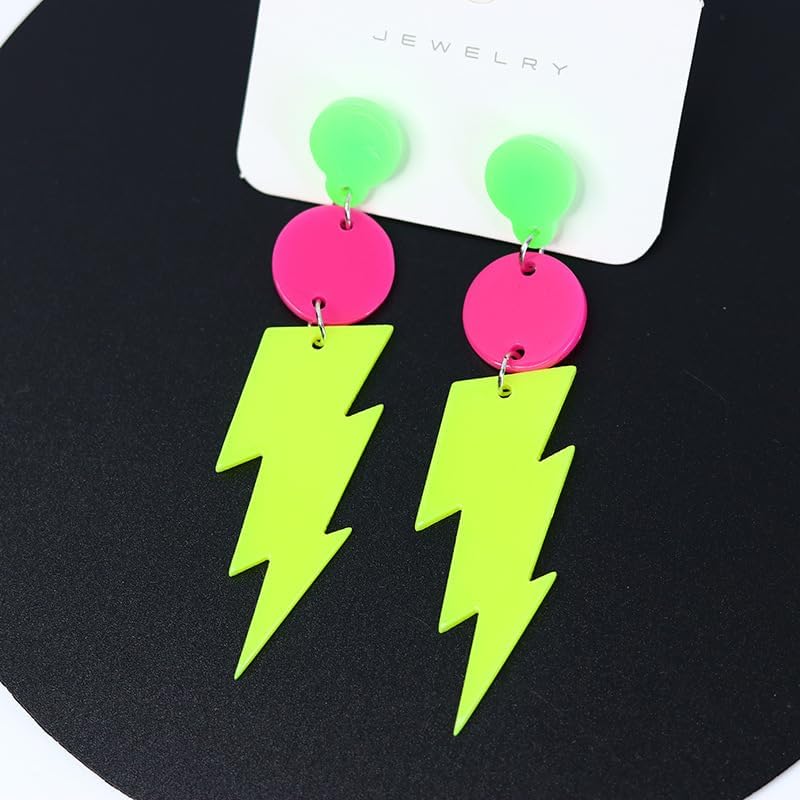 Pingyongchang 3 Pairs 80s 90s Neon Earrings Cute Colorful Lightning Acrylic Dangle Drop Earrings for Women 80's 90's Outfit Glow Party Accessories Costume Cosplay Holiday Jewelry Gift - Image 2