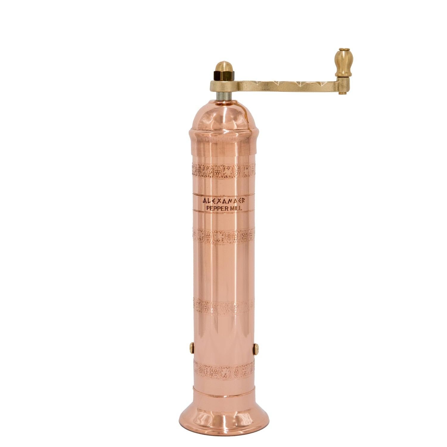 Alexander Home The Original Greek Pepper Mill 9 Inch Tall | European Pepper Mill Grinder with Crank Handle | Manual Pepper Grinder | Peppercorns Refillable - Copper…