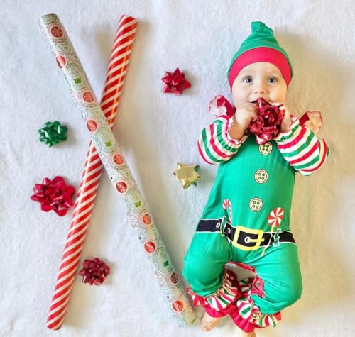 Unutiylo Baby Girl Thanksgiving Christmas Outfit My First Holidays Romper Ruffle Sleeve Jumpsuit with Headband Set2