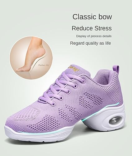 Women's Breathable Air Cushion Jazz Dance Shoes Lace Up Mesh Sneakers Athletic Walking Dance Thick Soled3
