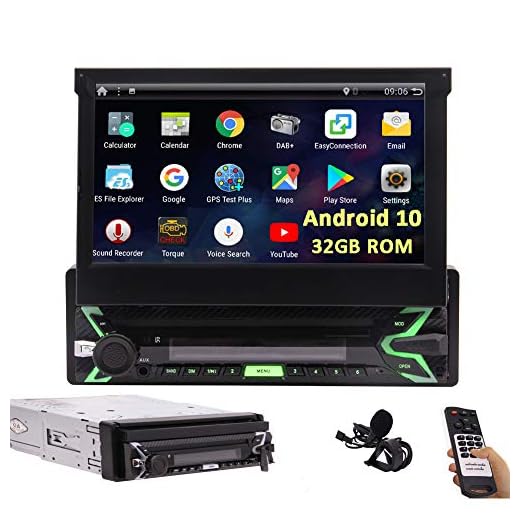 Single Din Car Radio Android 10.0 Q OS Car Stereo with 7'' Capacitive Touch Screen in Dash GPS Navigation Headunit 1Din Bluetooth Video Player Detachable Face Panel/SWC/WiFi/AM FM Radio/Screen Mirror