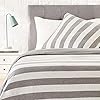 Amazon Basics – Bettwäsche-Set, Jersey, breite Streifen, 135 x 200 cm / 80 x 80 cm, Grau