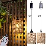 ALL FORTUNE Battery Operated Chandelier, Battery Hanging Pendant Light, Rattan Lights with Warm White Bulb, 4*AA Battery Powered, for Gazebo Pergola Porch Patio Outdoor Indoor Decor (2)