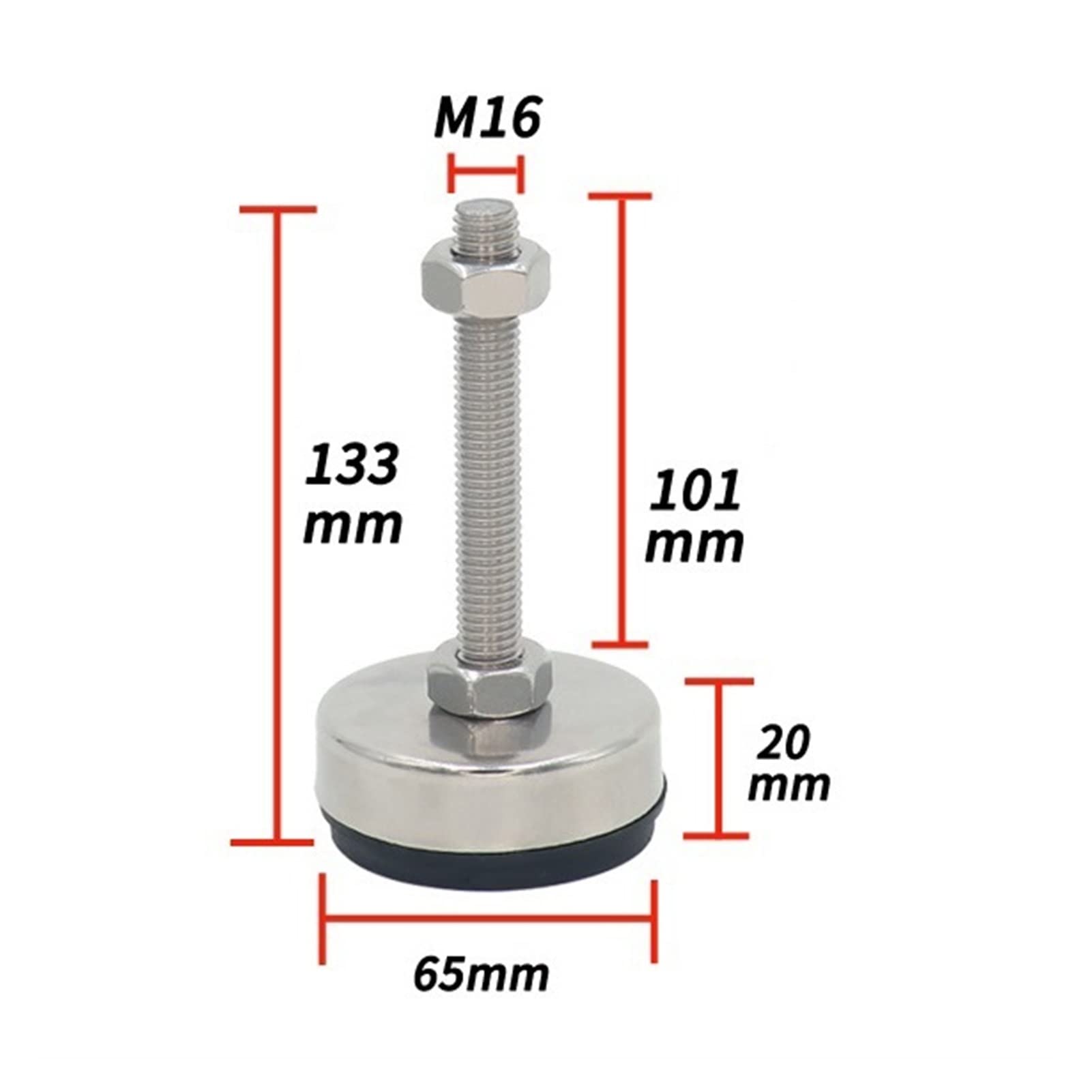 6 piedini di livellamento for carichi pesanti, supporti for mobili regolabili con base in gomma for macchinari da banco(65*M14*100mm)