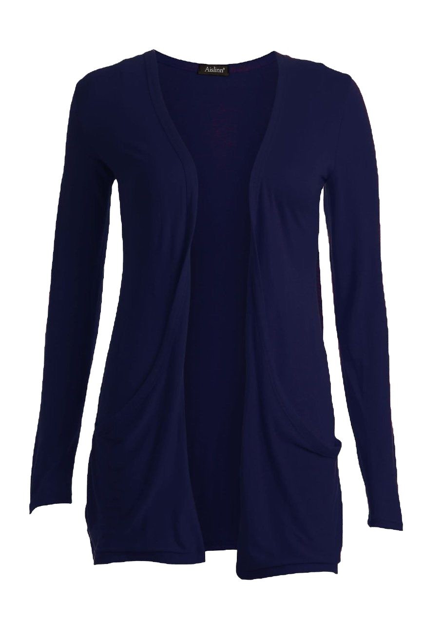 GirlzWalk ® Ladies Women’s New Look Plain Long Sleeve Two Pockets Boyfriend Cardigan (Navy, XL 16-18)