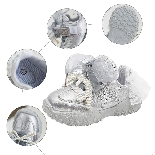 IWIHMIV Girls Sneakers Lace up Lightweight Breathable Walking Shoes for Girls Thick Bottom Sports Shoes4