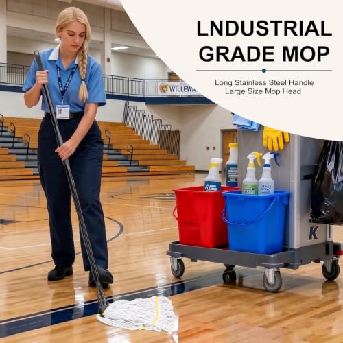 Image of Commercial Industrial Mop,59 inch Handle,3 Extra Large White Replacement Heads