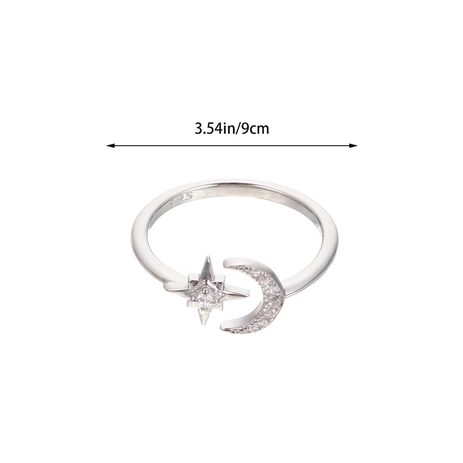 Anelli Regolabili per Donna in Argento Sterling 925 Design Celeste e Stella, Sicuri sulla Pelle e Comodi da Indossare, Confezione da 2 Pezzi Pietre Delicate