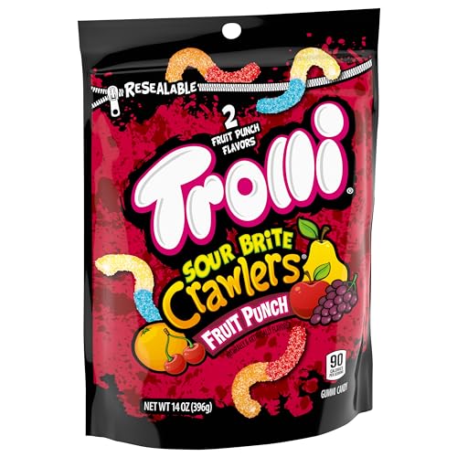 Image of Trolli Sour Brite Crawlers Candy, Fruit Punch Flavored Sour Gummy Worms, 14 Ounce
