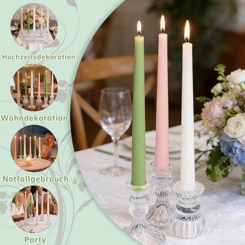 6 Stück Stabkerzen,10in Brenndauer 7-8 Stunden Tafelkerzen Spitzkerzen aus Premium-Paraffin, Rosa Kerzen für Kerzenhalter & Dekoration