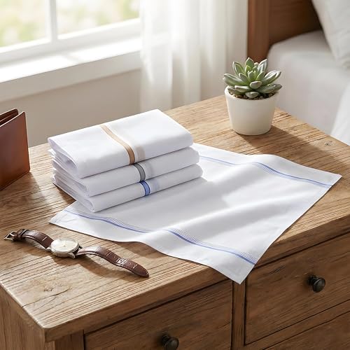 Image of Men's Cotton Handkerchief Pack of 12 | White Soft & Absorbent Hanky Set | Reusable Pocket Square for Daily Use | 100% Organic Cotton