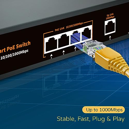 Davuaz 4 Port Gigabit POE Switch 2025 with 1 Gigabit Uplink, 4 POE+ Port1000Mbps,78W 802.3af/at,Metal Desktop WallMountable,VLAN Function,250 Meters Extend,Metal FanlessPlug and Play Network Switch by Davuaz - Used condition - Image 7