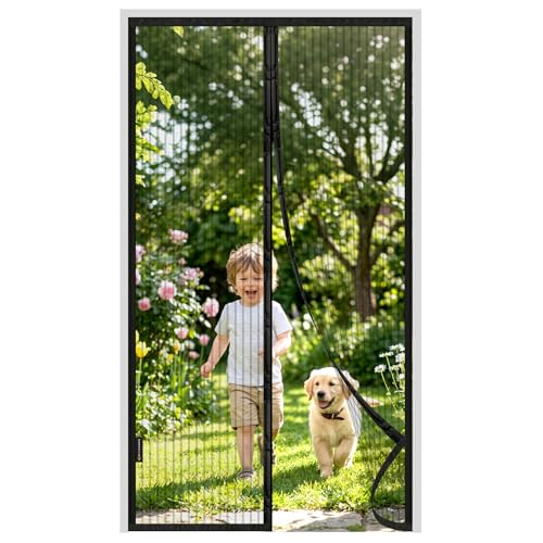 MYCARBON Moustiquaire Porte-Fenêtre Aimantée 140x220cm Maillage Ultra Fin Fermeture Magnétique Rideau Moustiquaire Anti Mouches Insectes pour Porte Balcon...
