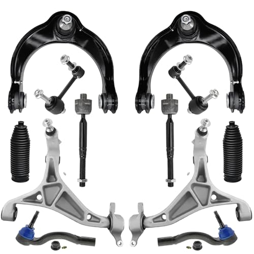 Image of Detroit Axle - 12pc Front End Kit for Jeep 2016-2020 Dodge Durango Grand Cherokee, 4 Upper Lower Control Arms with Ball Joints 2 Sway Bars 4 Inner Outer Tie Rods 2 Boots 2017 2018 2019 Replacement