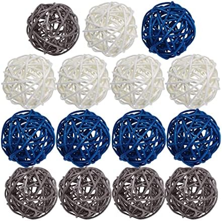 15/24 Pcs 5 cm Wicker Rattan Balls Wedding Christmas Party Blue Gray White 15, Blue Grey White, 15 pcs 5 cm
