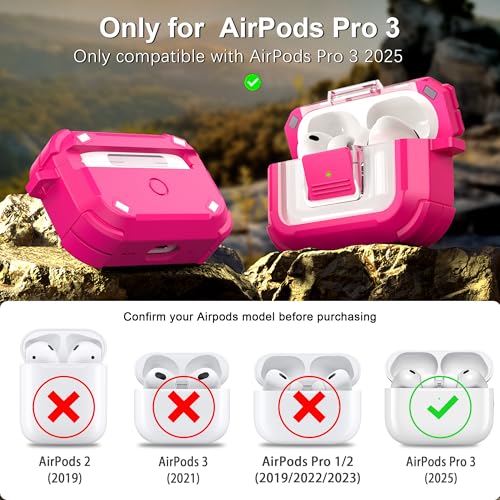 Image of RFUNGUANGO AirPods Pro 3 Case MagSafe Magnetic Automatic Lock, Rose Red