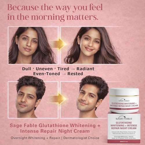 Image of Glutathione Whitening + Intense Repair Night Cream | Overnight Radiance With Niacinamide, Vitamin E, Shea Butter, Allantoin & Coconut Oil | For Men and Women (Pack of 2,30ml)