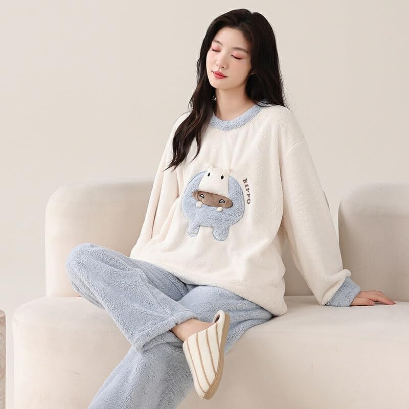 「ジュタオピン」 ペア パジャマ 長袖 もこもこ 厚手 防寒 冬 裏起毛 アニメ セットアップ カップル 秋冬 ルームウェア フラン