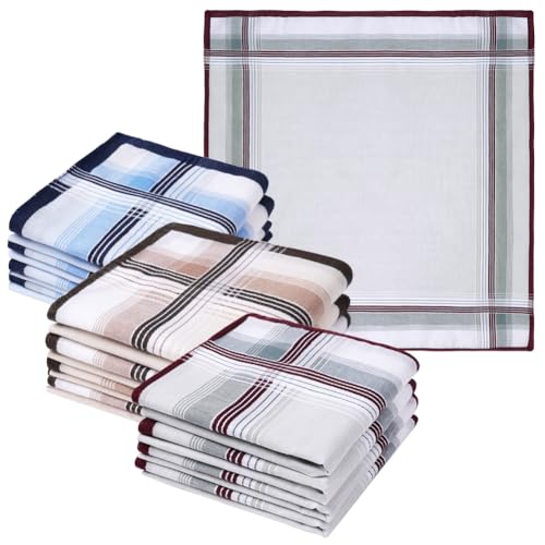 Aomig Taschentücher Herren, 12 Stück Baumwolle Stofftaschentücher Set, Traditionelle Taschentücher Stoff Herren Handkerchief, Wiederverwendbar Herrentaschentücher, 40cm x 40cm (3 Farben/A)
